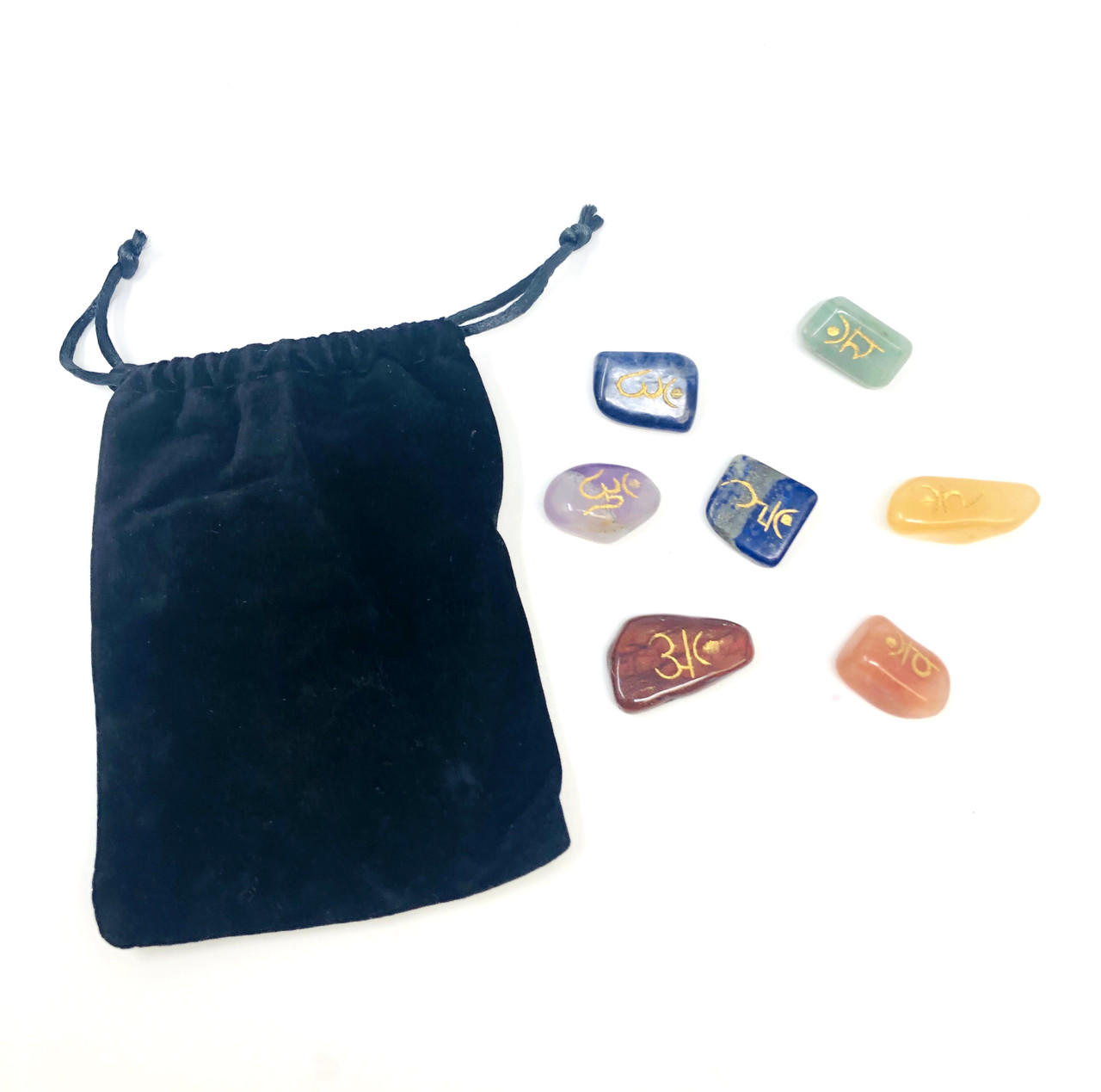 7 Chakra Engraved Tumbled Gemstone Set