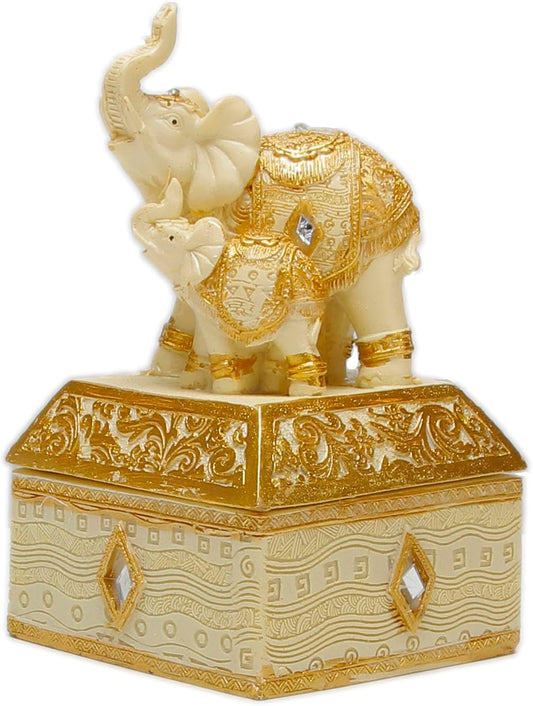 Golden Mother Son Elephant Decor Jewelry Box