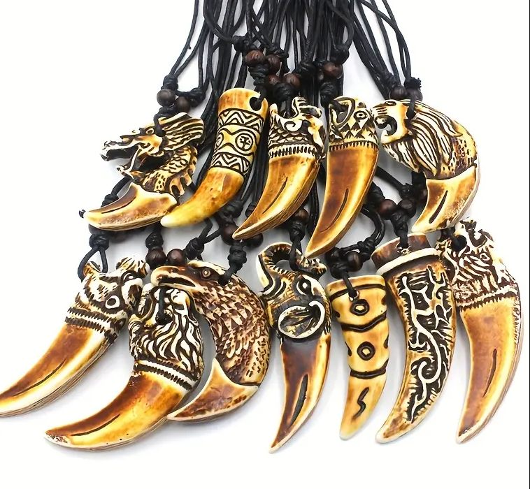 Necklace, Mixed Cool Imitation Bone Carved Wolf Tooth