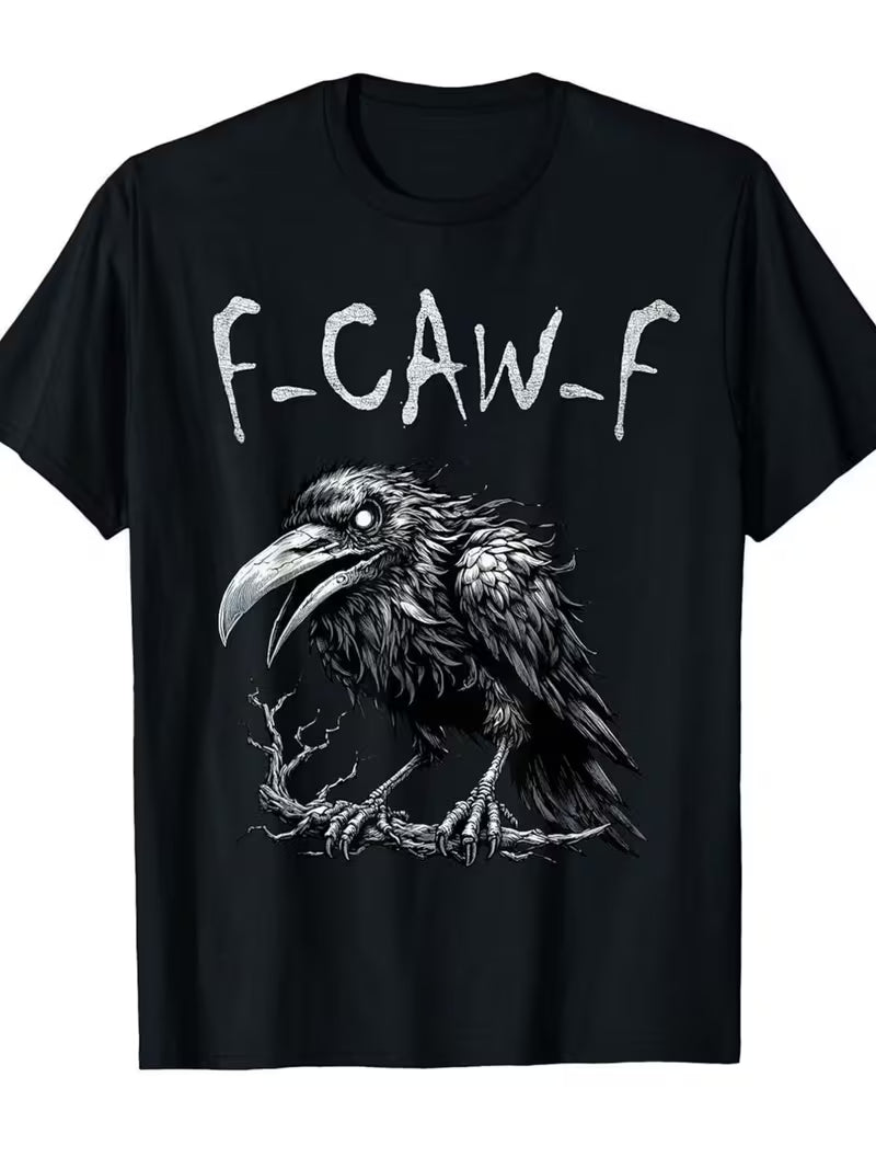 T-Shirt: Black Vintage Crow Graphic with FCawF