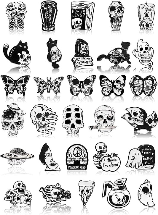 Enameled Pins - White and Black Horror theme - Skulls, Ghosts