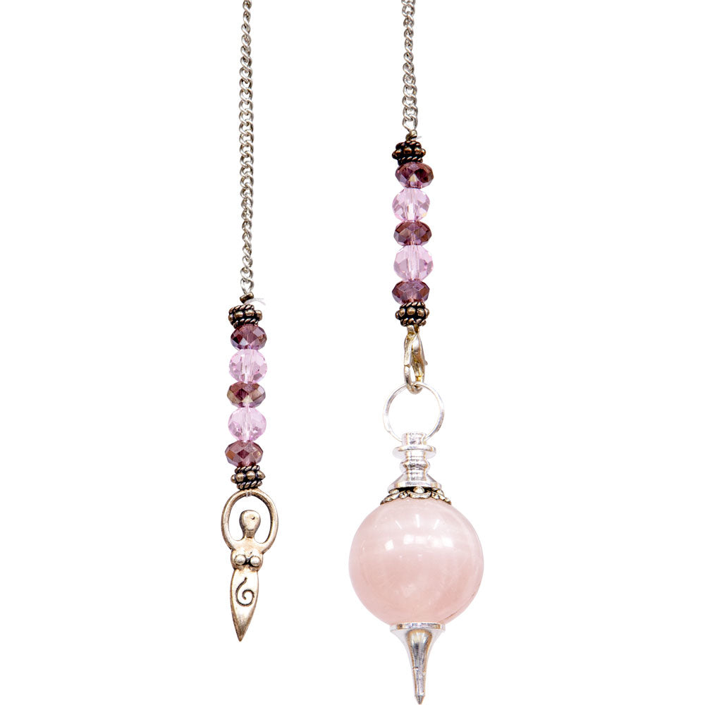 Pendulum, Sephoroton Rose Quartz w/ Silvered Goddess