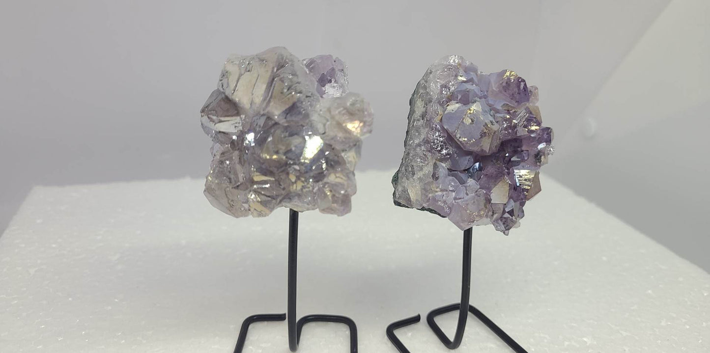 Aura Amethyst Cluster on Metal Base