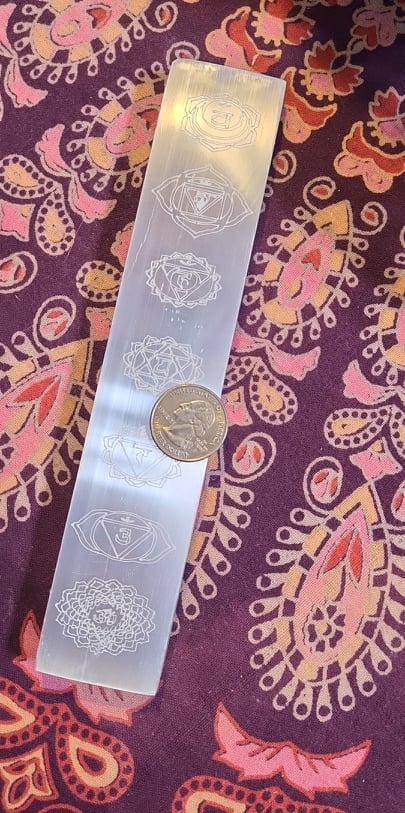 Selenite Ruler Engraved Large, Chakra Symbols