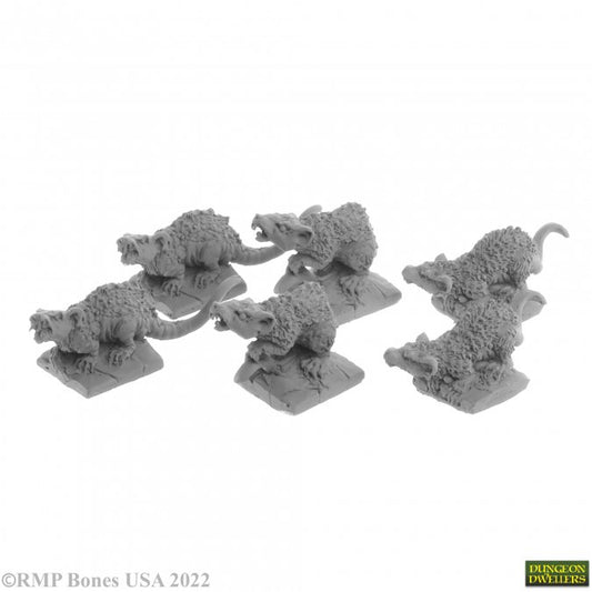 Reaper Miniatures Bones USA: Dungeon Dwellers - Giant Tomb Rats (6) 07031