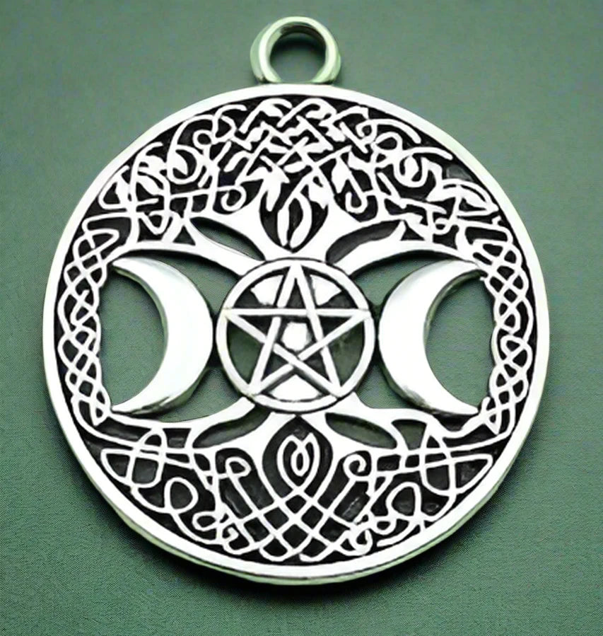 Pentacle Tree of Life Triple Moon Pendant