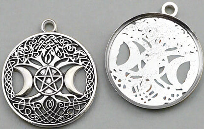 Pentacle Tree of Life Triple Moon Pendant