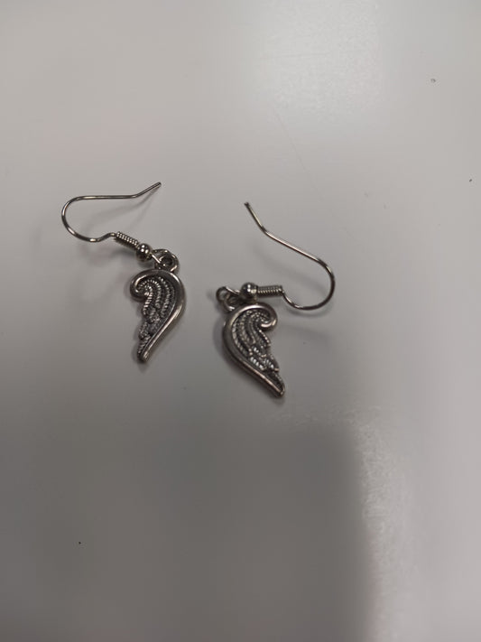 Metal Earrings, Silvered Small Wing