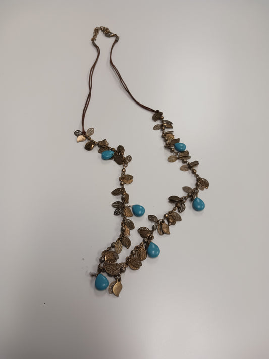 Necklace Netal leaf with Blue Beads.