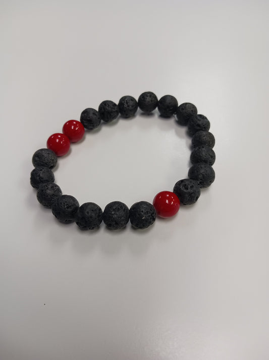 Bracelet- Lave Stone and Red Bead