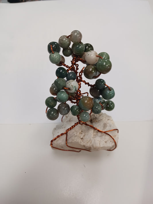Gemstone Trees - handcrafted Moss Agate on Snow Quartz