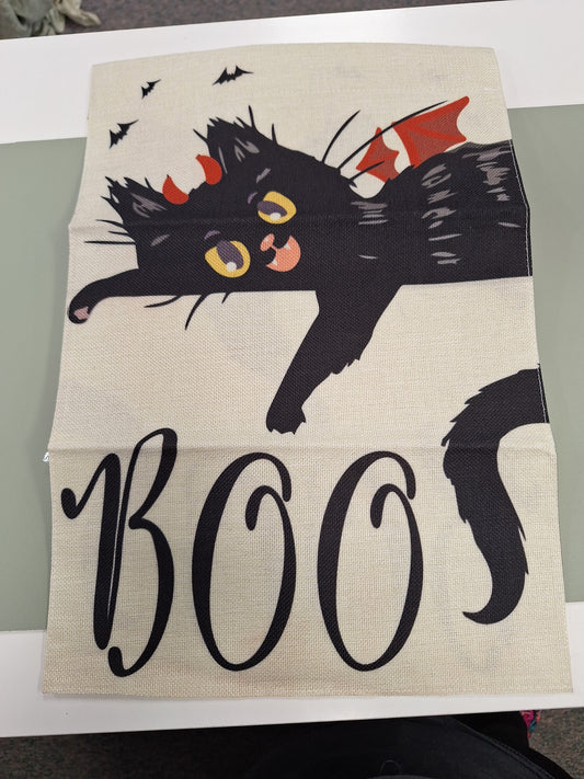 Halloween Cat Garden Flag 12x18 Double Sided for Outside, Fall Autumn Boo Small Burlap Yard Flag for Outdoor Holiday Home Decor