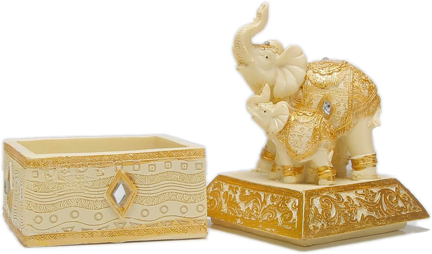 Golden Mother Son Elephant Decor Jewelry Box