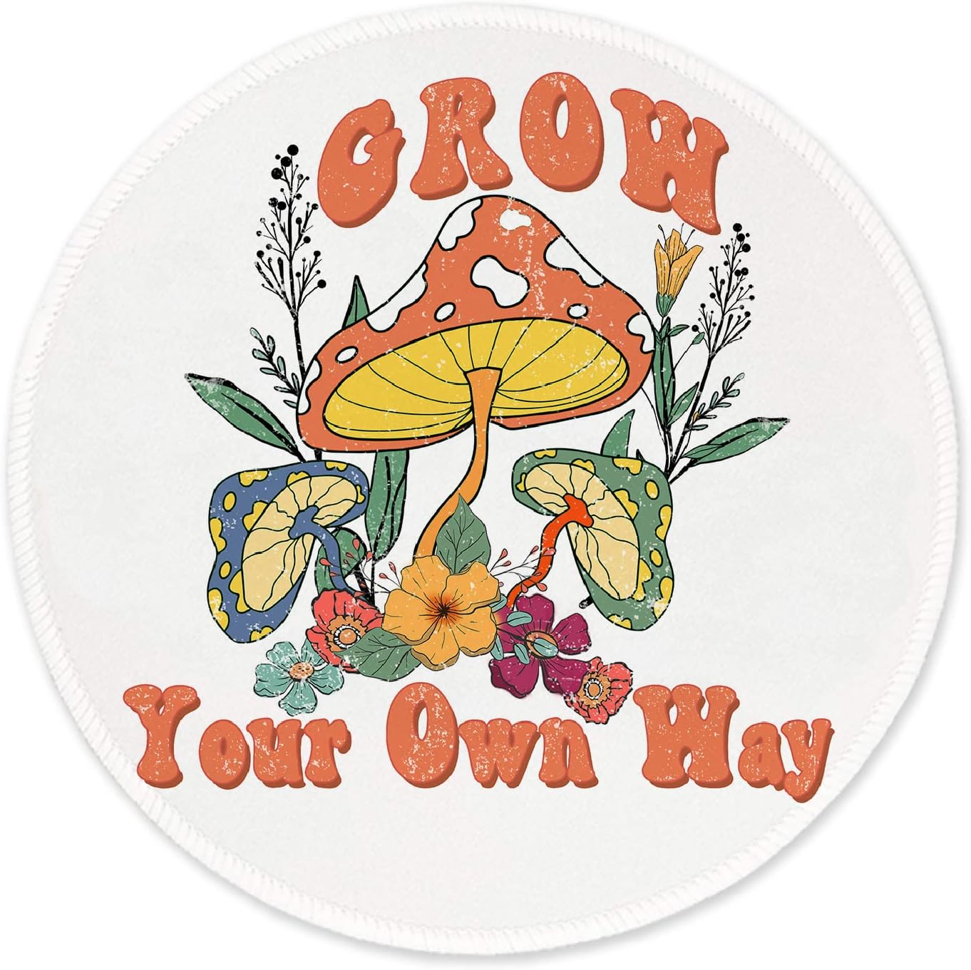 Mousepad, Boho Grow Your Own Way Hippie Mushrooms Wildflowers Mouse Pad 7.9 x 7.9 Inch