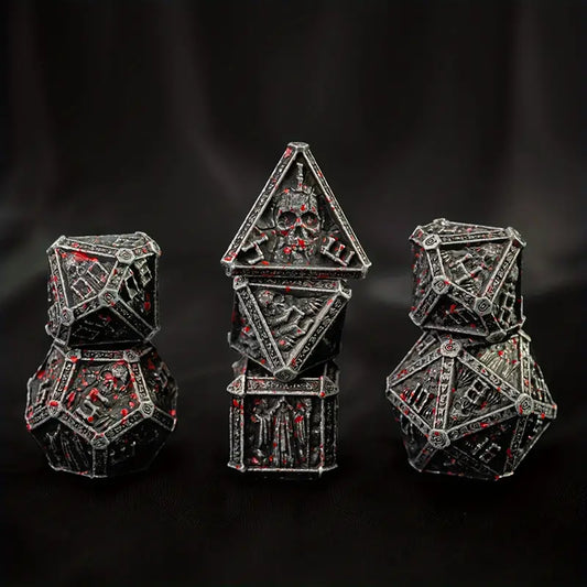 Dice Set, Blood Spattered Metal Polyhedron 7 Piece Set