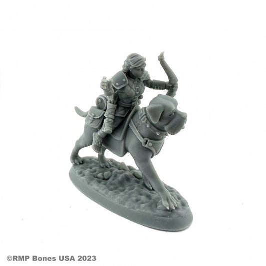 Reaper Miniatures Bones USA: Dungeon Dwellers - FEMALE HALFLING DOG RIDER 07115
