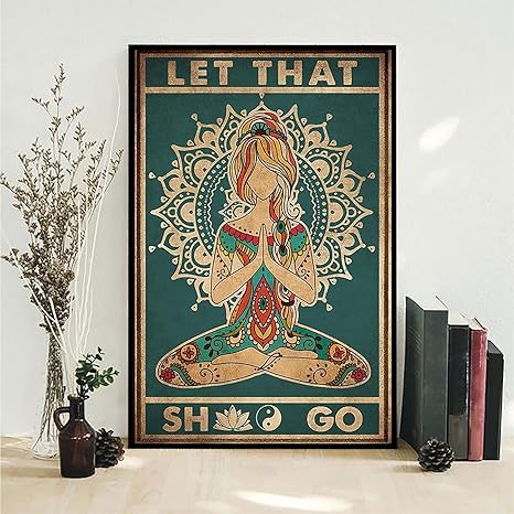 KEJPU Canvas Paintings Wall Art Yoga Girl, Let That Shit Go Poster, (20x30inch)