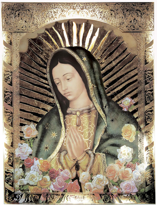 Our Lady Of Guadalupe Half Body Portrait Roses (16"x20") Gold Foil - Religious Wall Art Laminated Print Unframed Poster