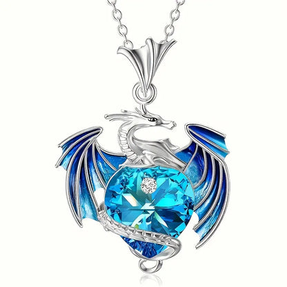 Necklace, Dragon With  Heart and Rhinestones