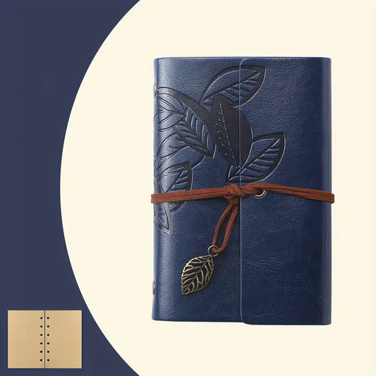 Leather Journal, Leaf design (6''x 4'') Dark Blue