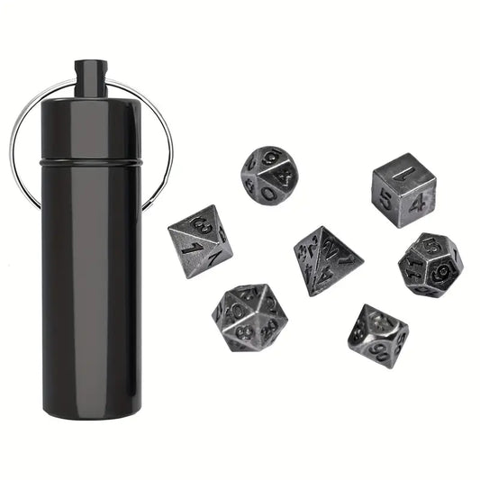 Mini Antique Iron DND Dice Set, 7pcs Polyhedral Metal Game Dice Set With Case,