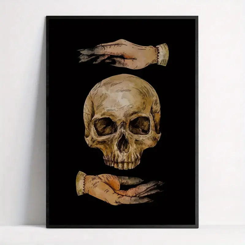 Art Canvas, 8.3" x 11.8" Skull and Hands Canvas Art