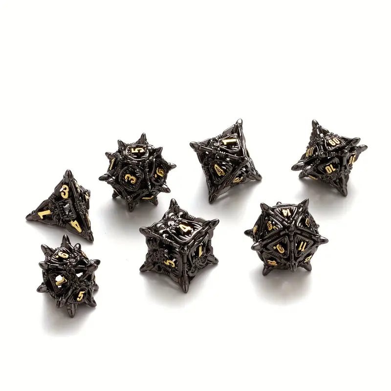 Dice Sets, Spikey Metal Polyhedron 7 Piece Set