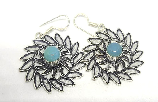 Earrings, Sterling Silver with Chalcedony and Petals