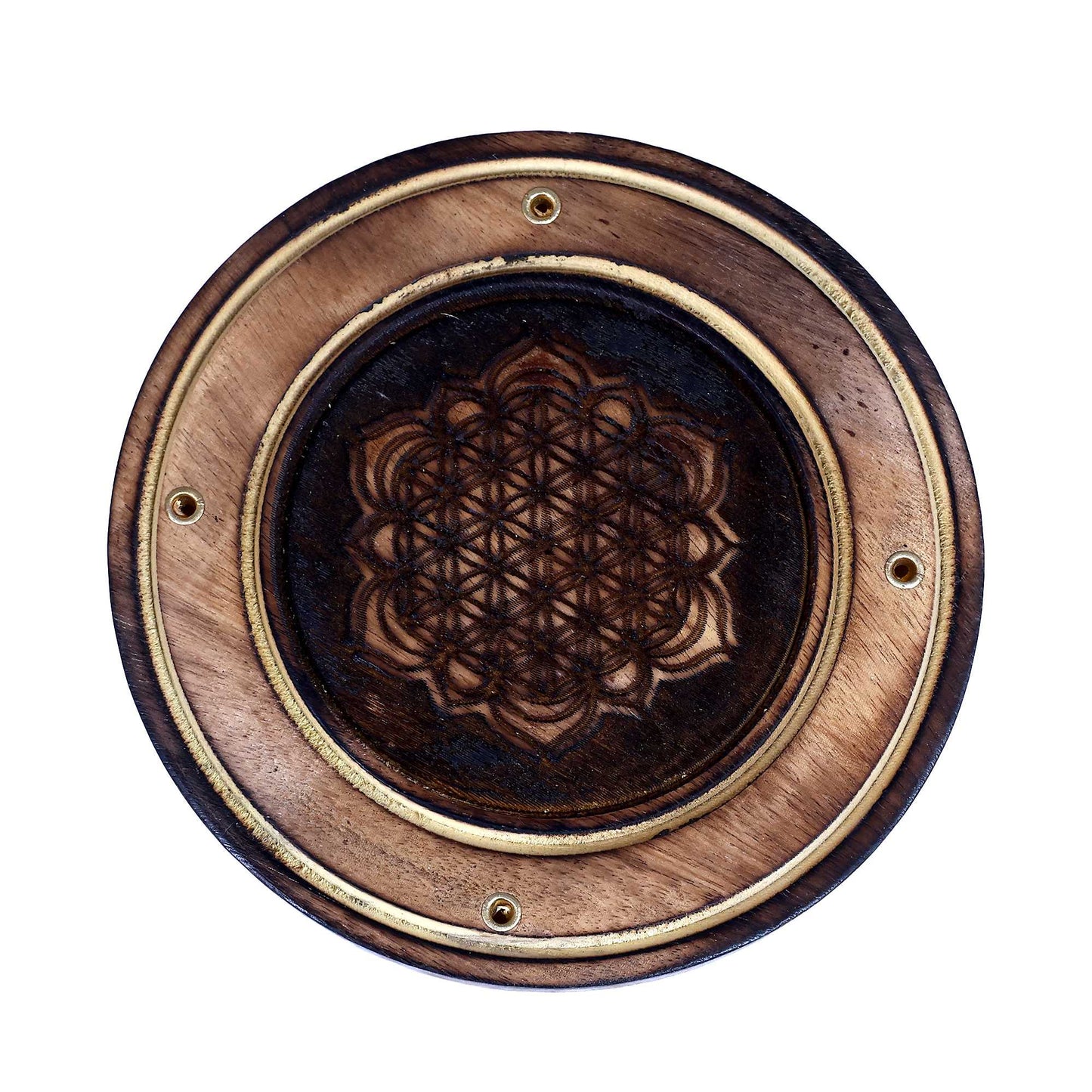 Burner, Wood Round - Flower of Life 4"