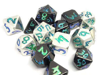 Dice Sets, Solid Metal With Sparke numbers Polyhedron 7 Piece Set