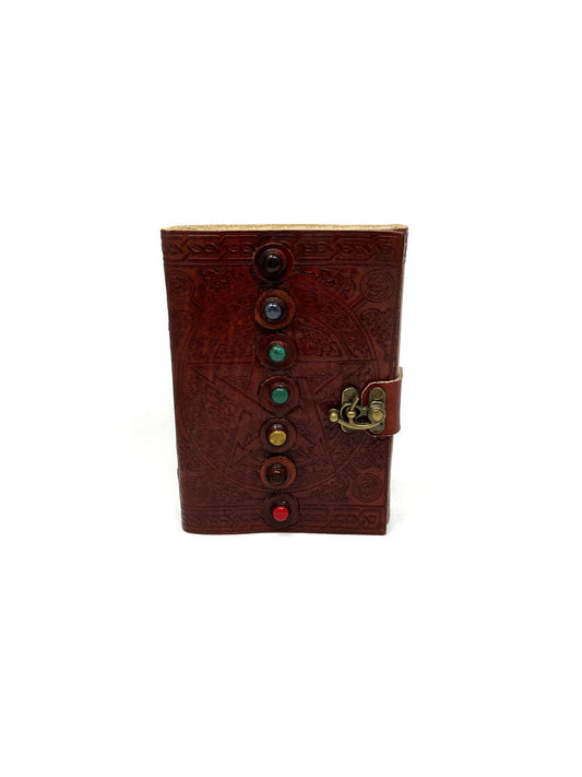 Journal,  7 Chakra Stones with Embossed Pentacle approx. 5"x7"