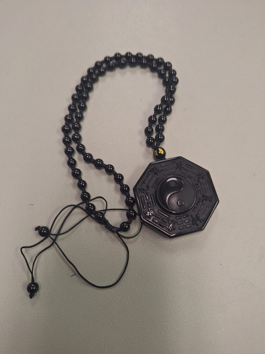 Necklace, Obsidian with Yin Yang pendant