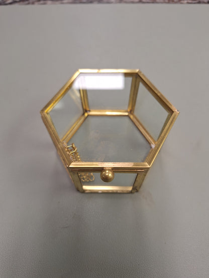 Gold Tone Metal and Glass Trinket Box