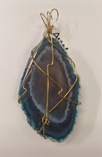 Pendant, Hand Wrapped Agate Slices