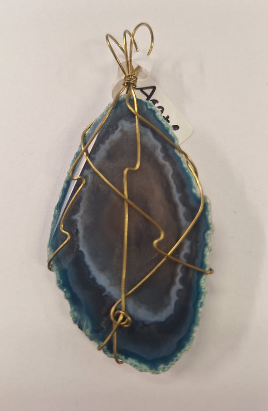 Pendant, Hand Wrapped Agate Slices