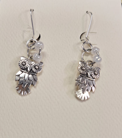 Earrings, Owls with Various beads
