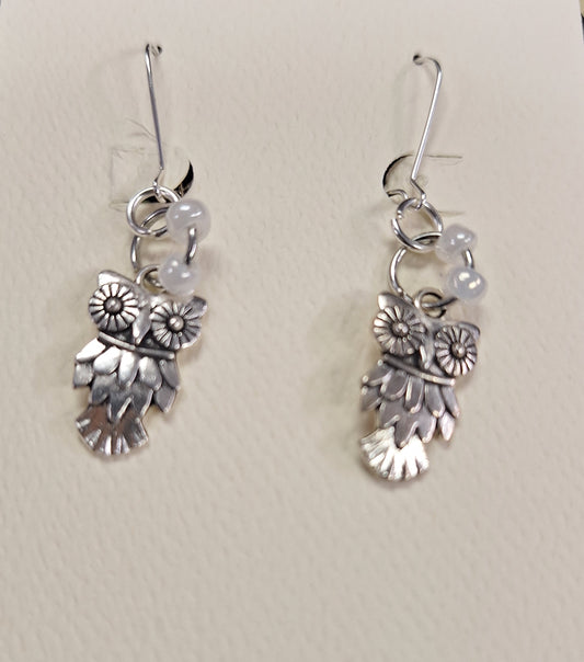 Earrings, Owls with Various beads