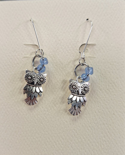 Earrings, Owls with Various beads