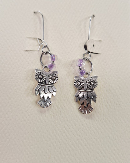 Earrings, Owls with Various beads