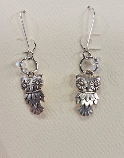 Earrings, Owls with Various beads