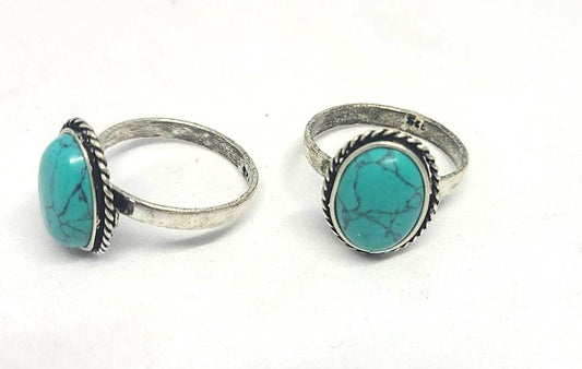 Ring, Sterling Silver with Turquoise in rope setting