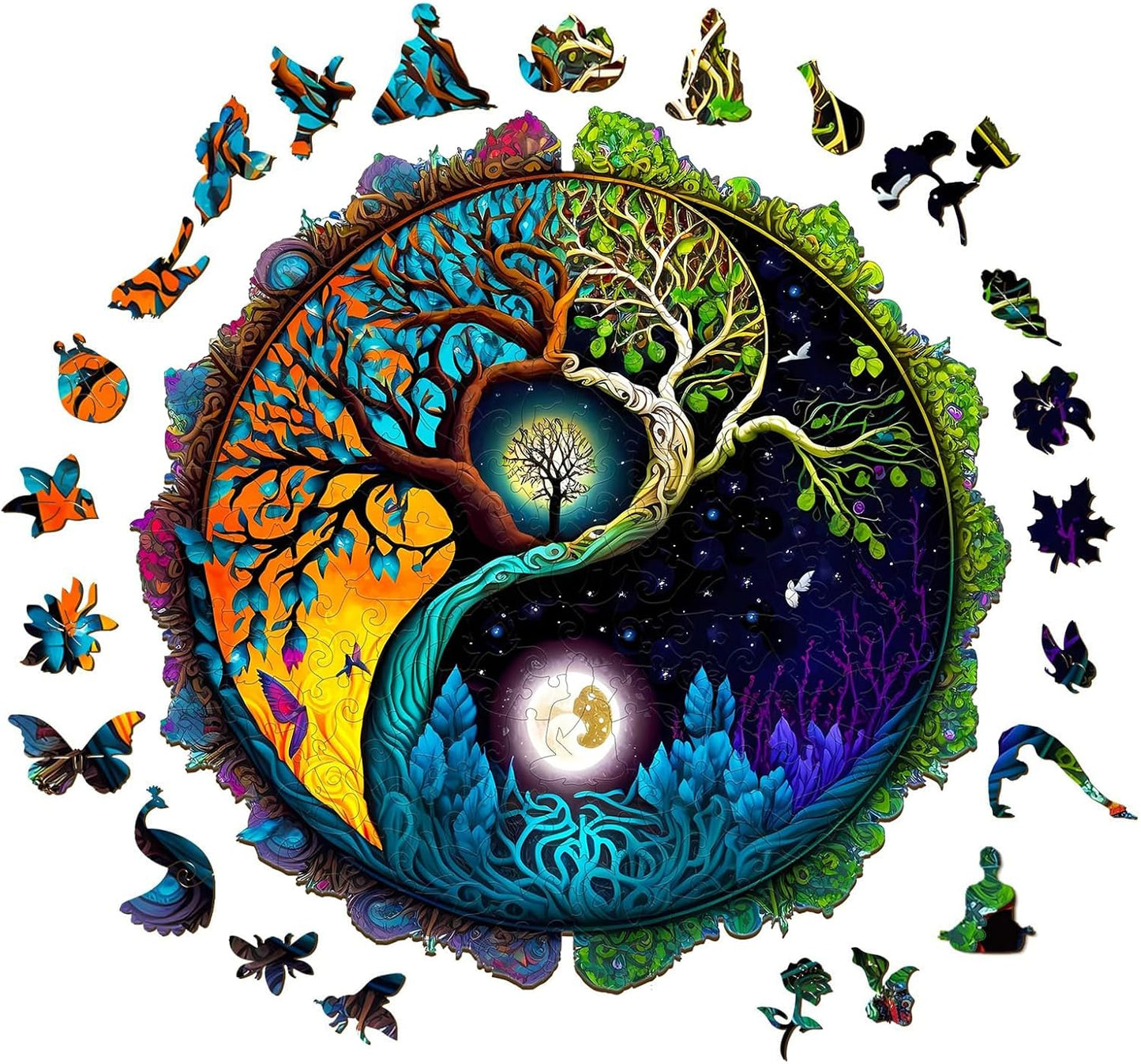 Wooden Puzzles for Adults - 100 Pieces Yinyang Tree of Life Wooden Puzzle