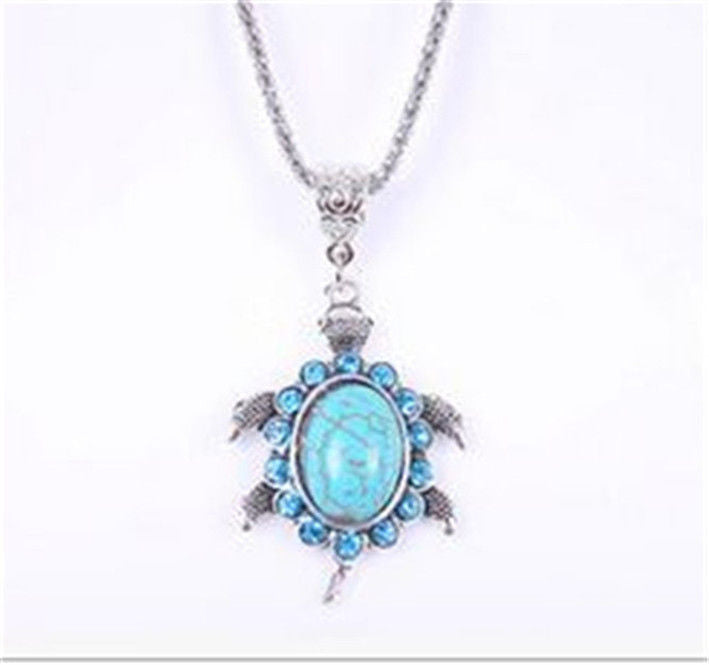 Necklace, Turquoise and Crystal Turtle