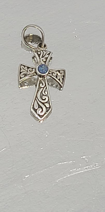 Pendant, Sterling Silver cross with an Ethiopian Opal center