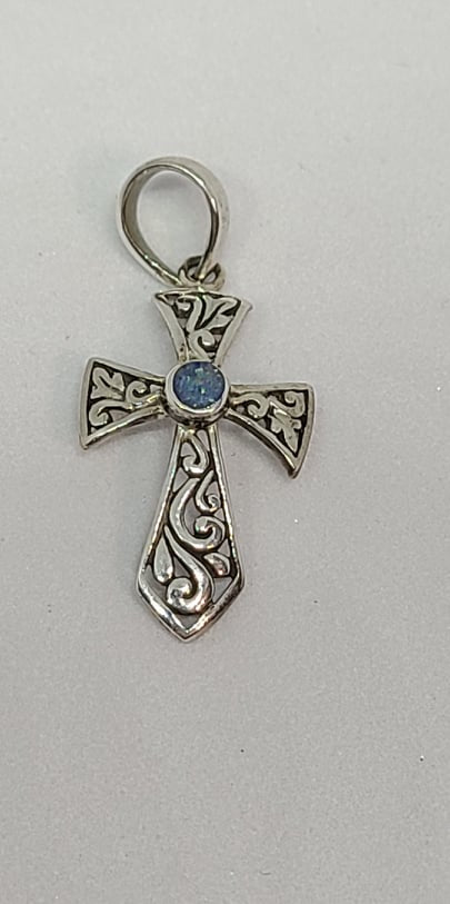 Pendant, Sterling Silver cross with an Ethiopian Opal center