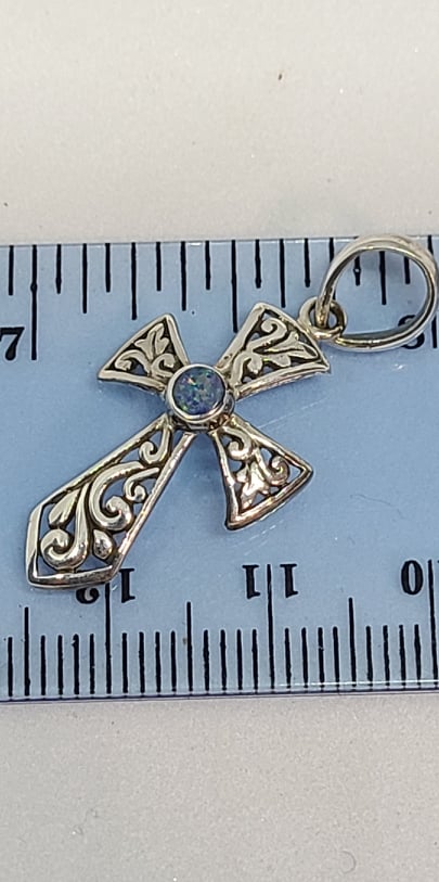 Pendant, Sterling Silver cross with an Ethiopian Opal center