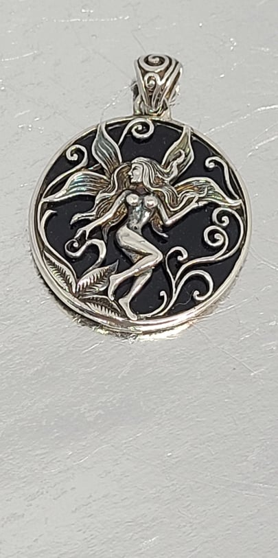 Pendant, Sterling Silver Fairy and Mother of Pearl Backdrop