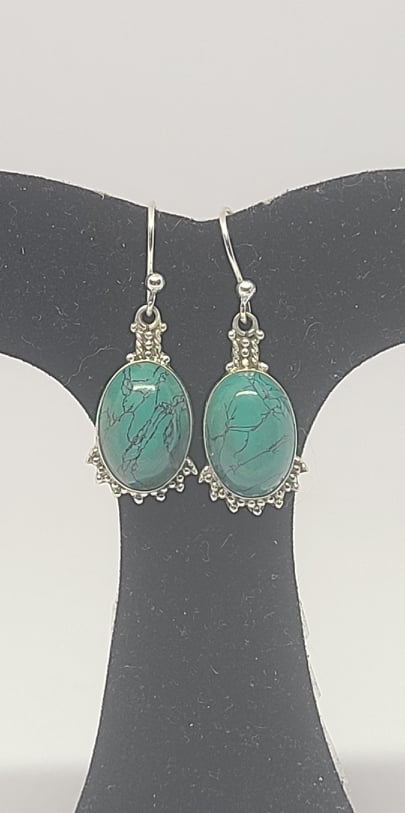 Earrings, Sterling Silver and Malachite