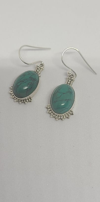 Earrings, Sterling Silver and Malachite