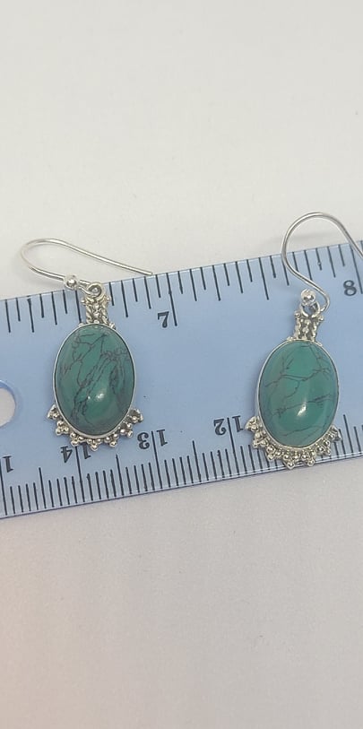 Earrings, Sterling Silver and Malachite